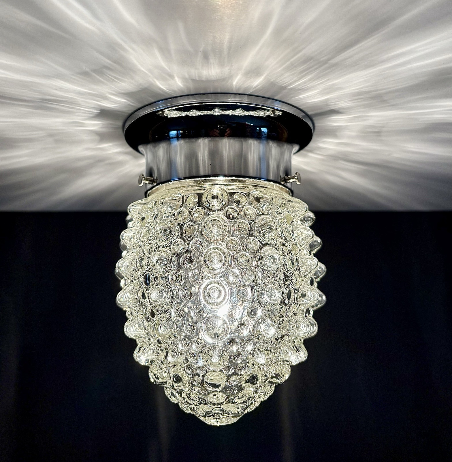Vintage Mid Century Pointed Hobnail Chrome Ceiling Light Fixture 1940s 1950s Vtg Vintage Mid Century Pointed Hobnail Chrome Ceiling Light Fixture 1940s 1950s Vtg