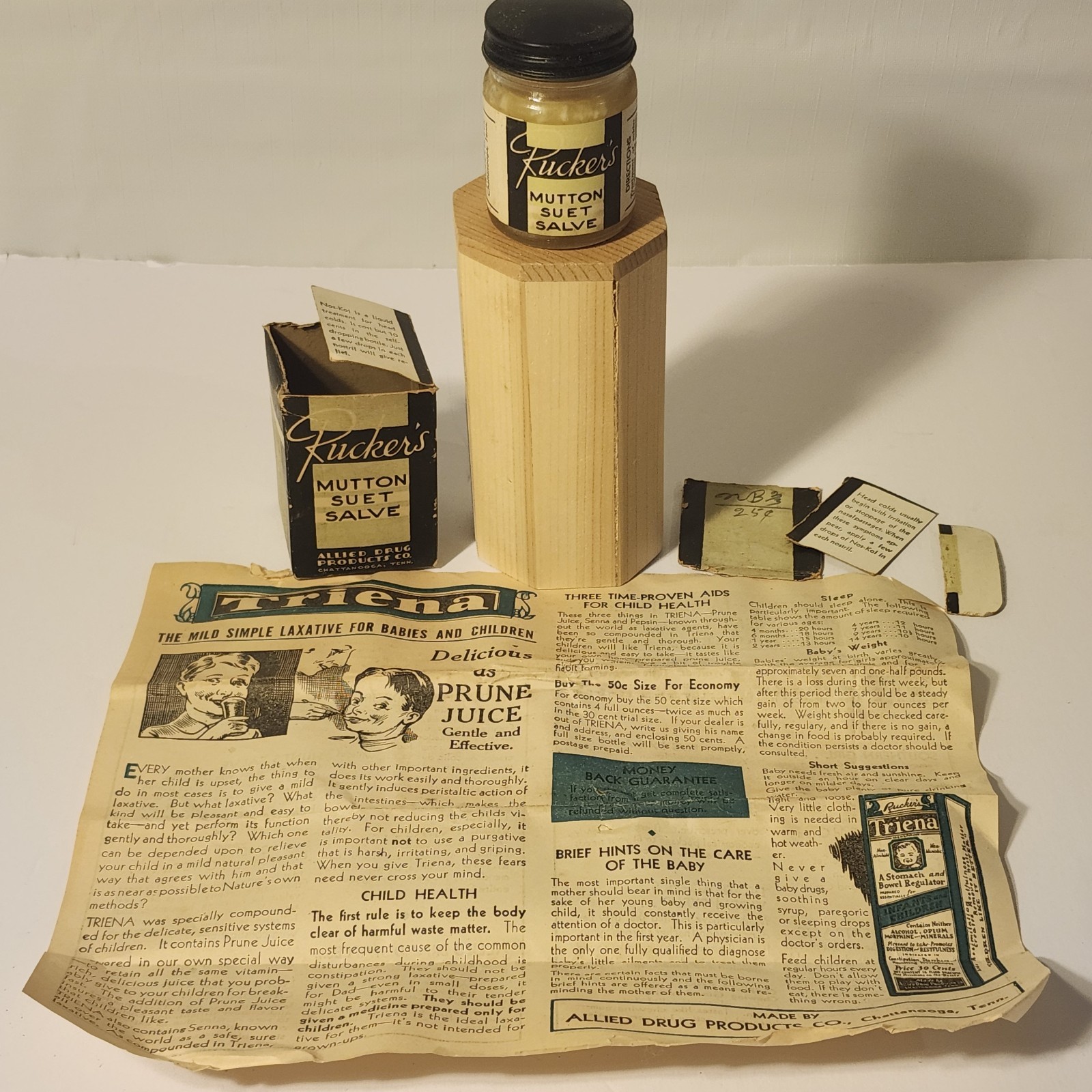 Rucker’s Mutton Suet Salve, Box/Jar/Literature, c. 1930–1940s, Allied Prod.