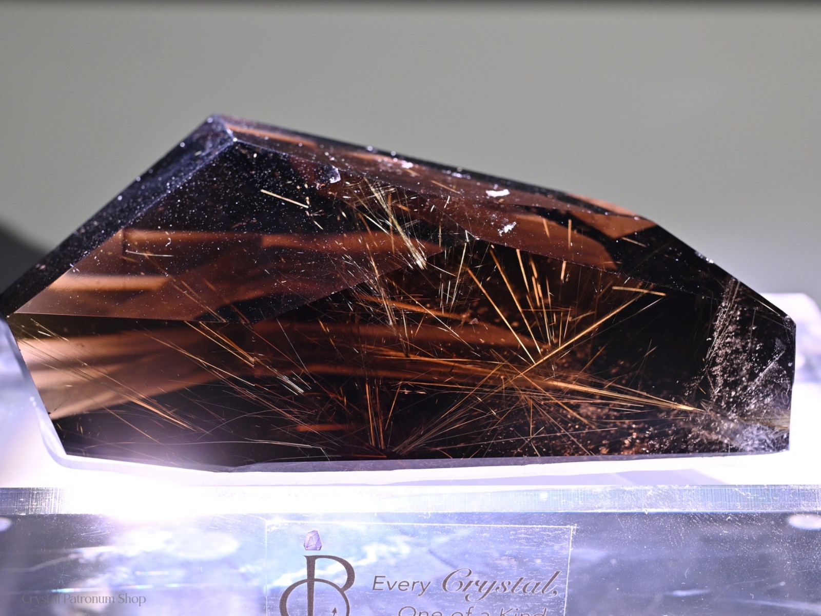 Golden Rutilated Smoky Quartz Crystal Point w Acrylic Stand 380g