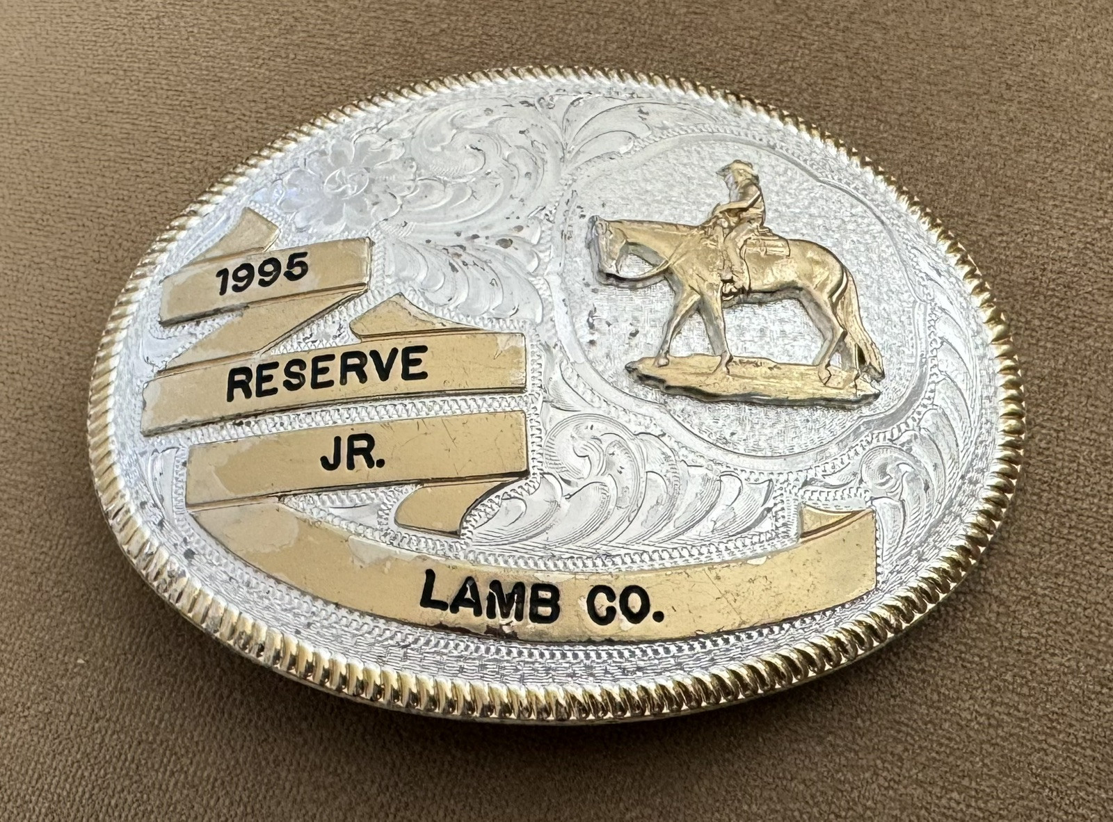 Vintage Premium Montana SS 1995 Lamb County Reserve Cowboy Trophy Belt Buckle Vintage Premium Montana SS 1995 Lamb County Reserve Cowboy Trophy Belt Buckle