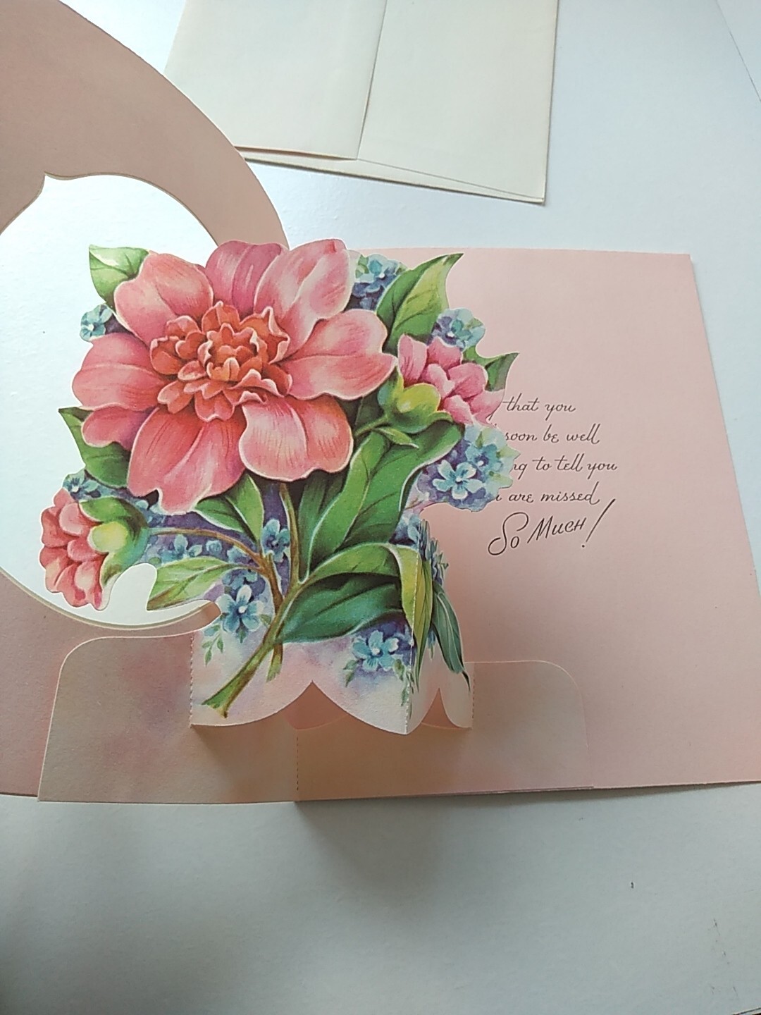 Vintage Floral Pop-Up Greeting Card Get Well Favorite Flowers - unused