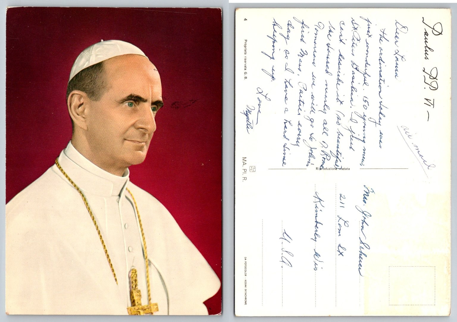 Pope Paul VI Vatican City Papal Portrait Postcard 1960s Rome Italy Pope Paul VI Vatican City Papal Portrait Postcard 1960s Rome Italy
