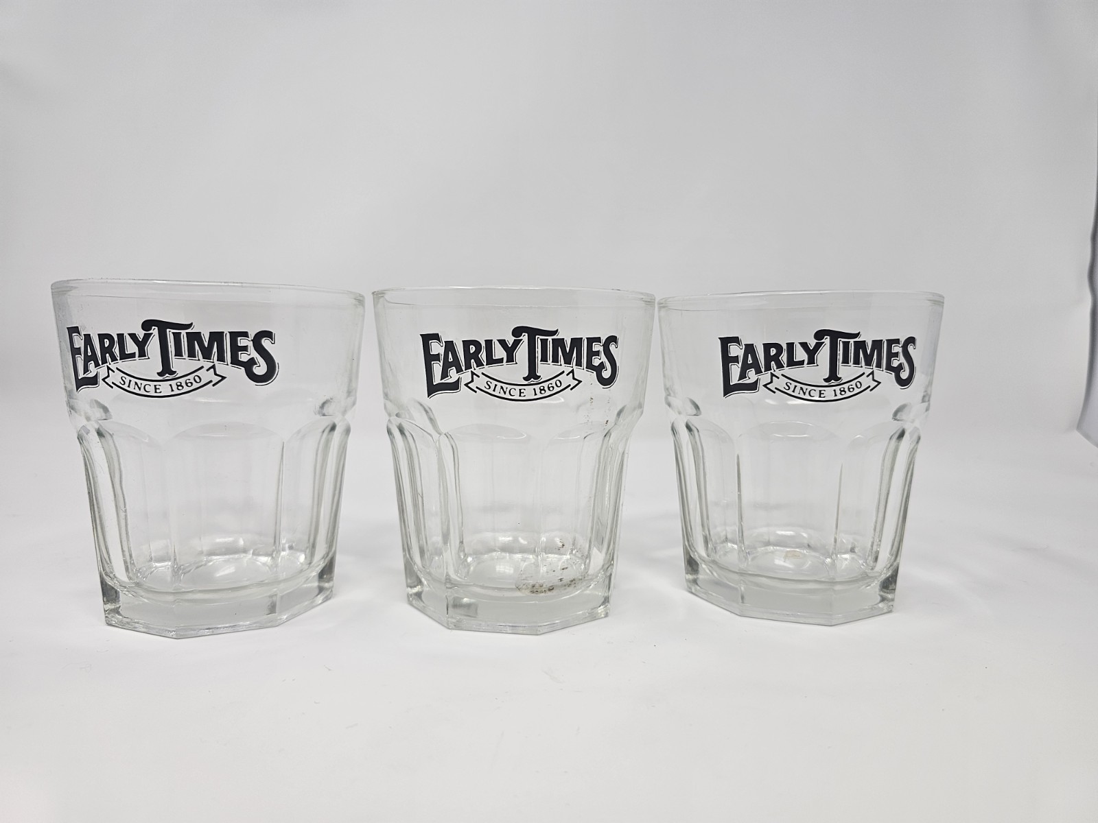 Early Times Kentucky Straight Bourbon Whiskey Glasses X3 Black Logo Vintage