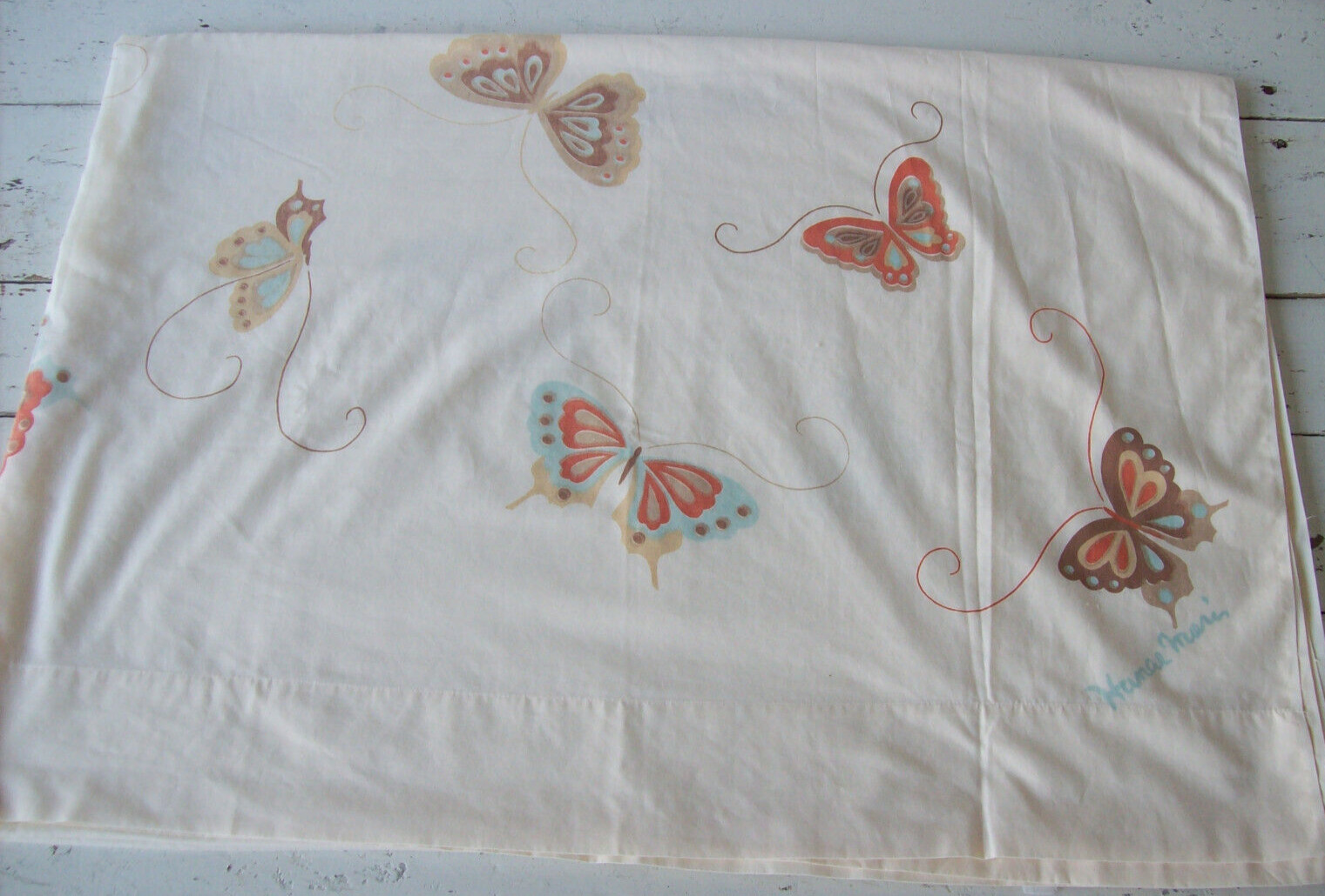 Vintage Hanae Mori for Martex Butterflies Full Flat Sheet~Cotton Blend Vintage Hanae Mori for Martex Butterflies Full Flat Sheet~Cotton Blend