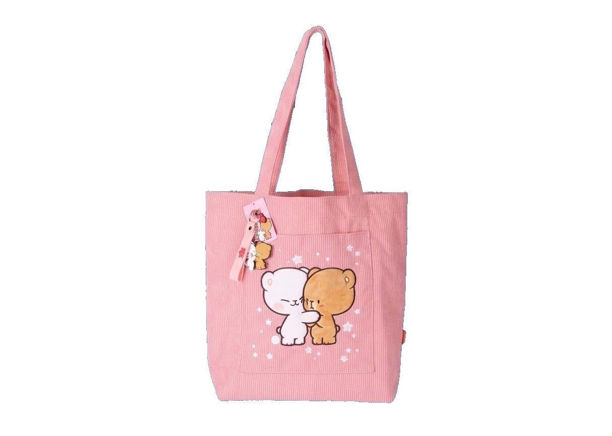 Milk & Mocha Bear Round1 Collab Exclusive Pink Tote Bag + Keychain NEW