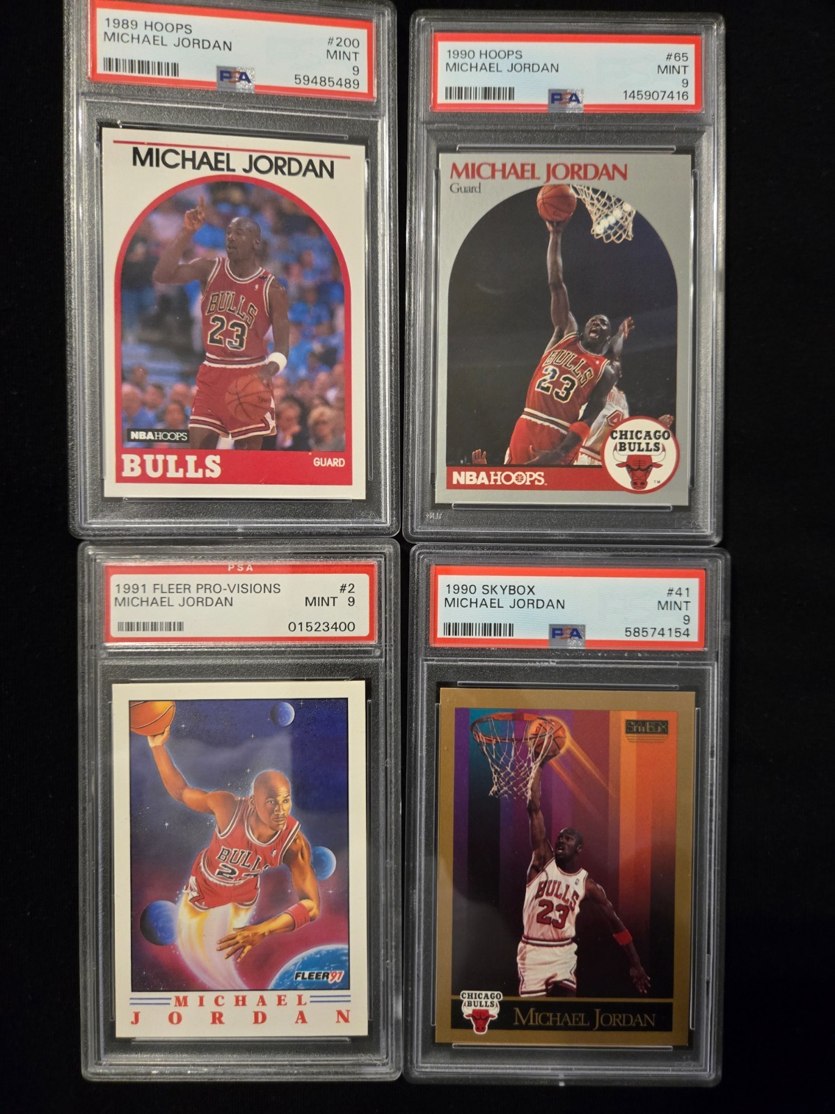 LOT OF 4 MICHAEL JORDAN CARDS PSA 9 MINT GRADED HOOPS SKYBOX PRO VISION