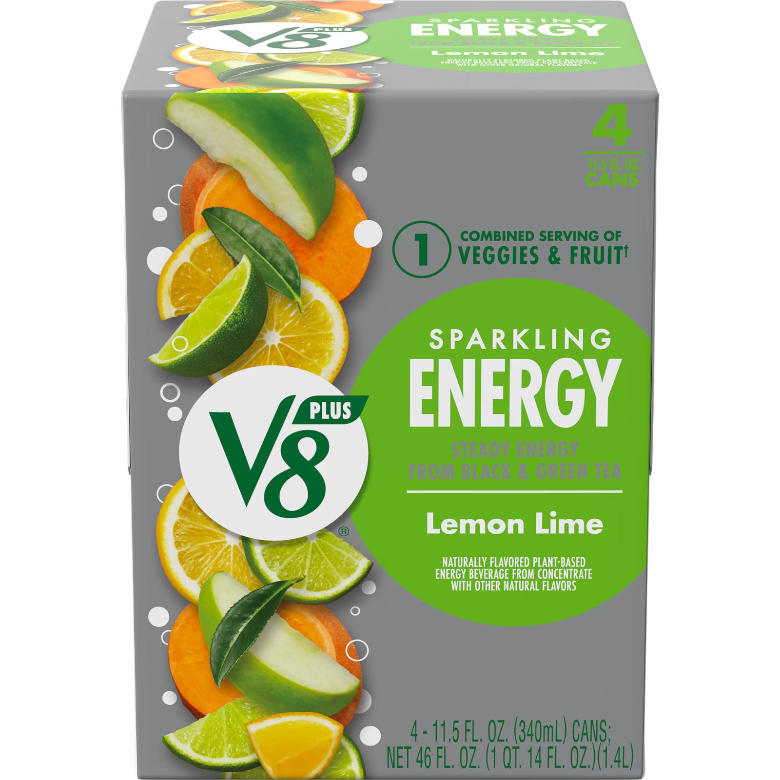 V8 +Energy Sparkling Lemon Lime Juice Energy Drink, 11.5 fl oz Can, 4 Count V8 +Energy Sparkling Lemon Lime Juice Energy Drink, 11.5 fl oz Can, 4 Count