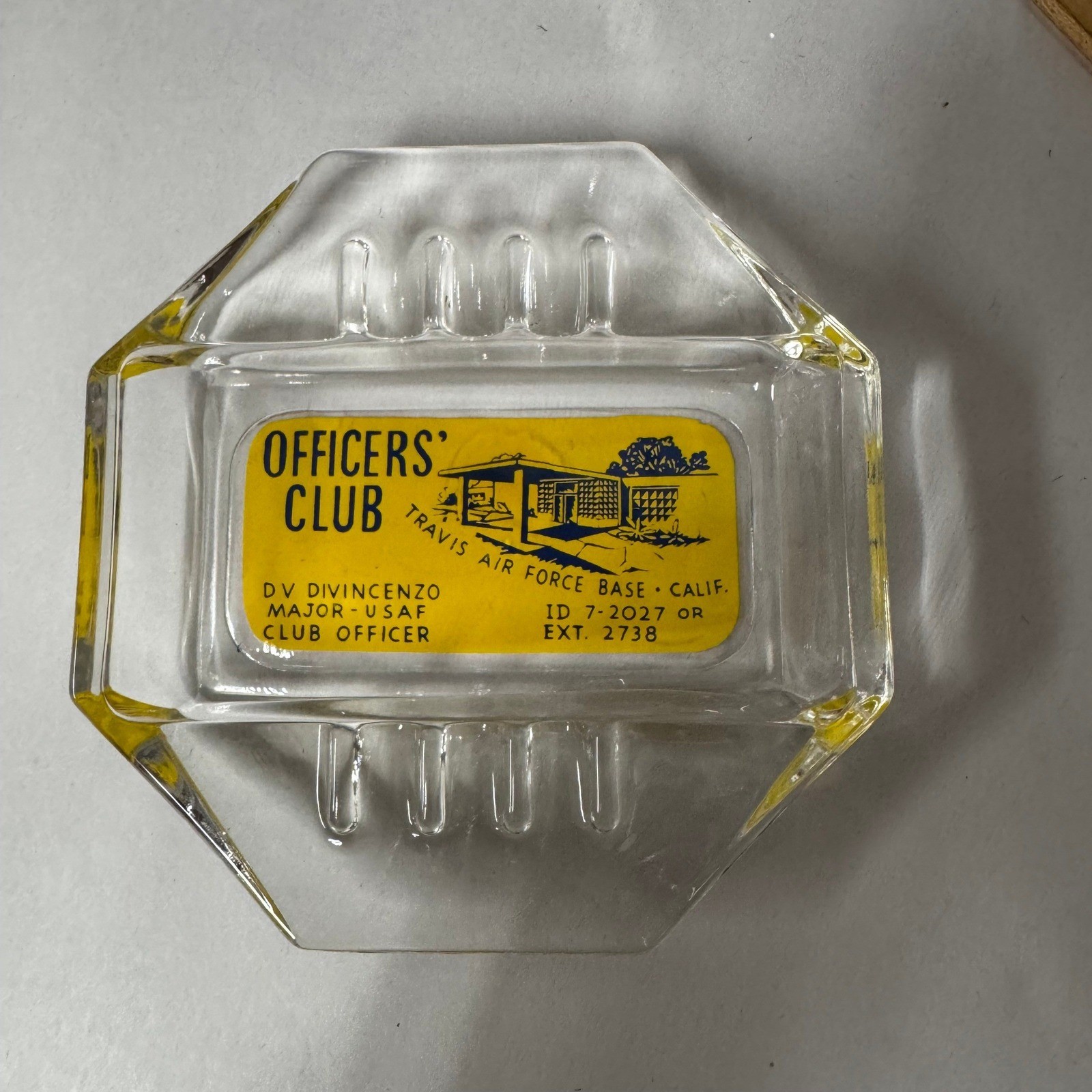 Vintage Travis Air Force Base Officers Club Glass Ashtray DV Divincenzo USAF Vintage Travis Air Force Base Officers Club Glass Ashtray DV Divincenzo USAF