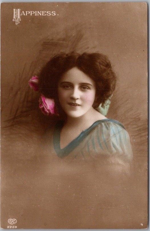 1913 Pretty Lady Tinted Photo RPPC Postcard 