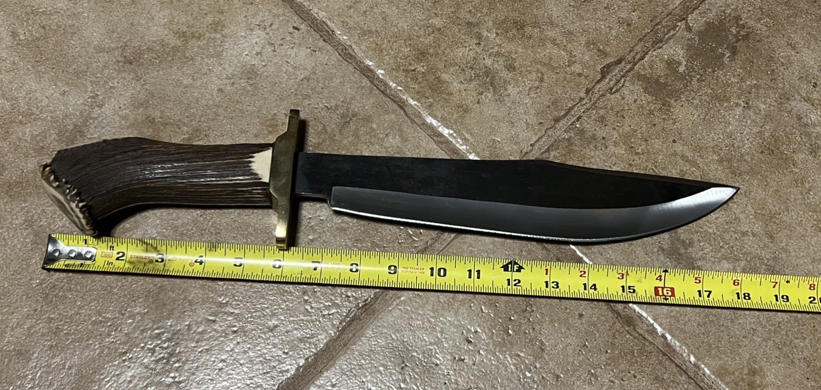 16”Premium Forged Steel Hunting Bowie Knife Crown Stag Antler Handle With Sheath