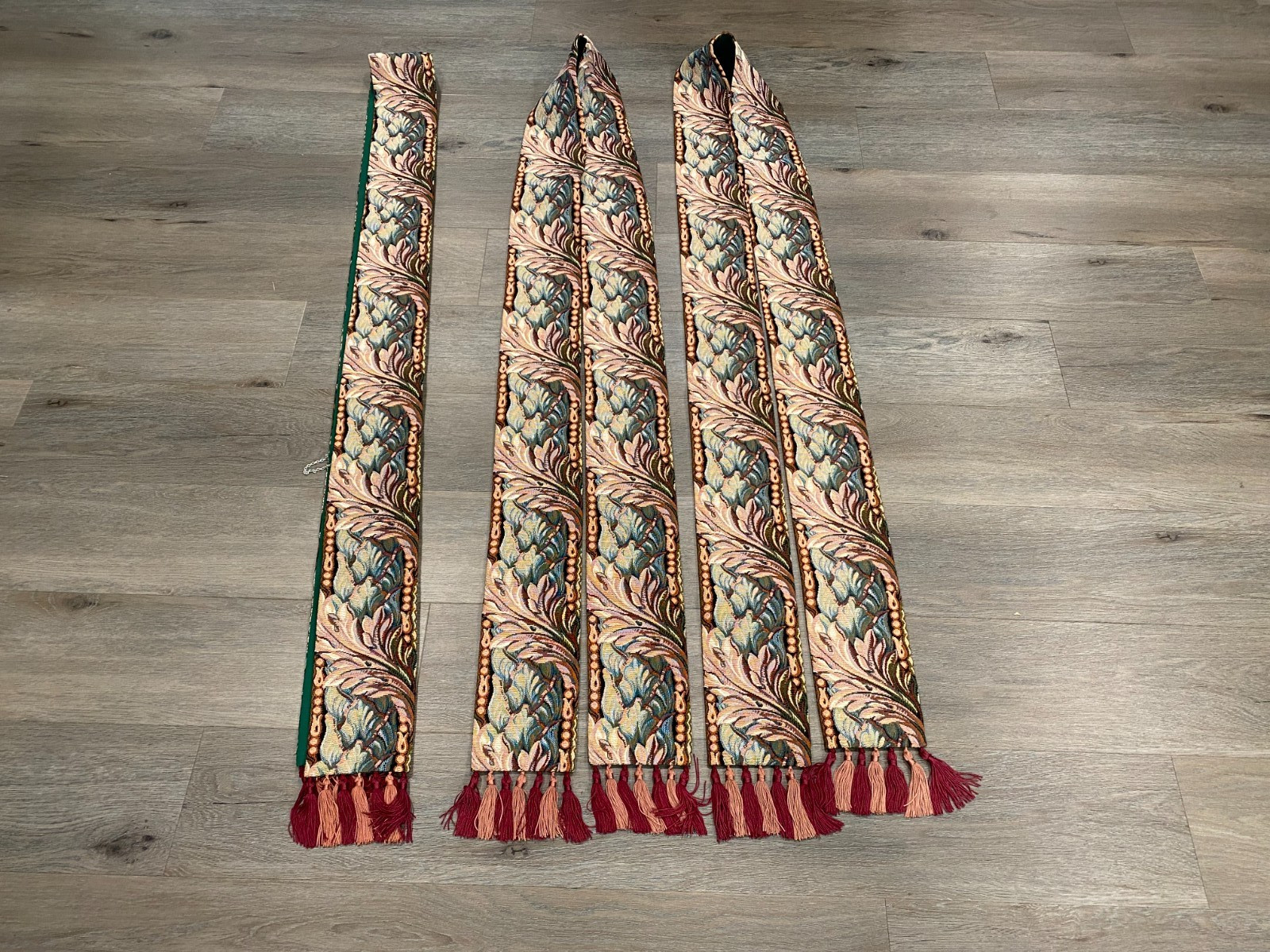 3 MATCHING PRIEST AND DEACON STOLES WITH FLORAL PATTERN