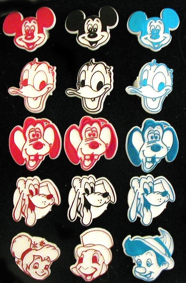 15 Disney Gumball Rings Plastic Vintage 1970s NEW OLD STOCK  Kid sz Mickey Goofy