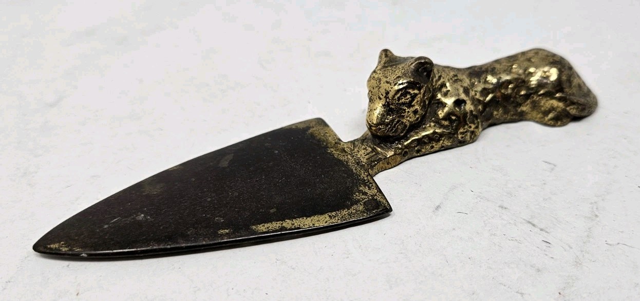 Antique Brass Leopard Jaguar Cheetah Big Cat Letter Opener Vintage RARE Unique Antique Brass Leopard Jaguar Cheetah Big Cat Letter Opener Vintage RARE Unique