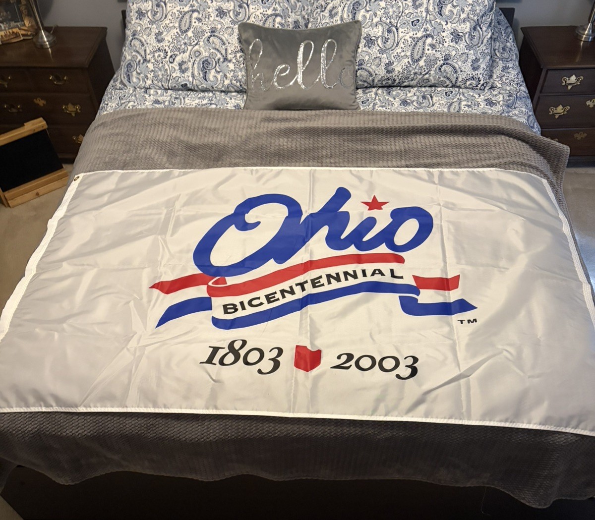 Rare Ohio State Bicentennial Flag 1803-2003 3’ x 5 ‘ White Nylon
