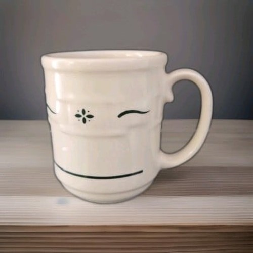 Longaberger Pottery Ivory Green 12oz  Coffee Tea Mug Cup Made In USA