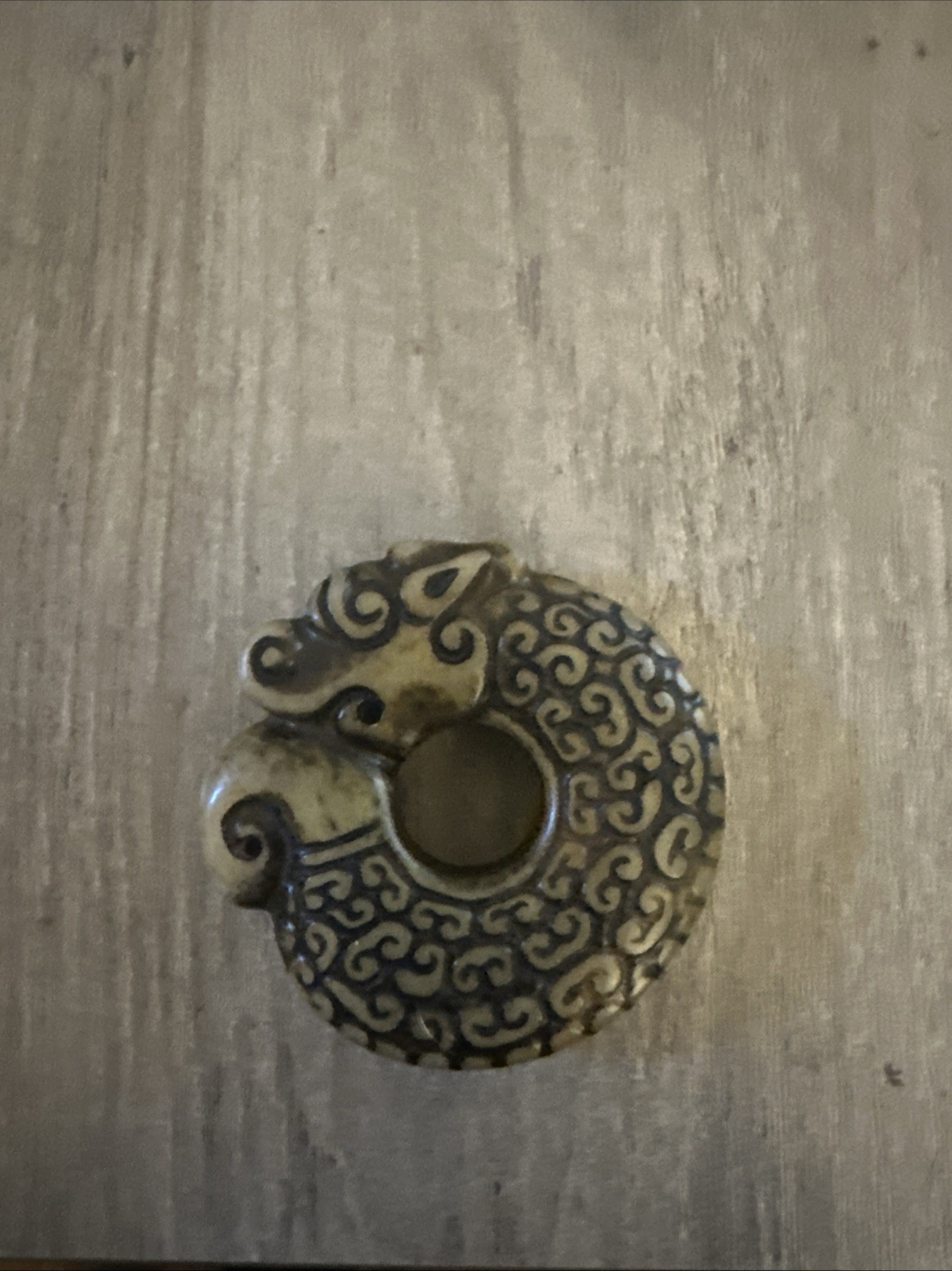 Chinese Old Jade: Hand Carved *Dragon* W/ Fret Ritual Pattern Pendant Chinese Old Jade: Hand Carved *Dragon* W/ Fret Ritual Pattern Pendant