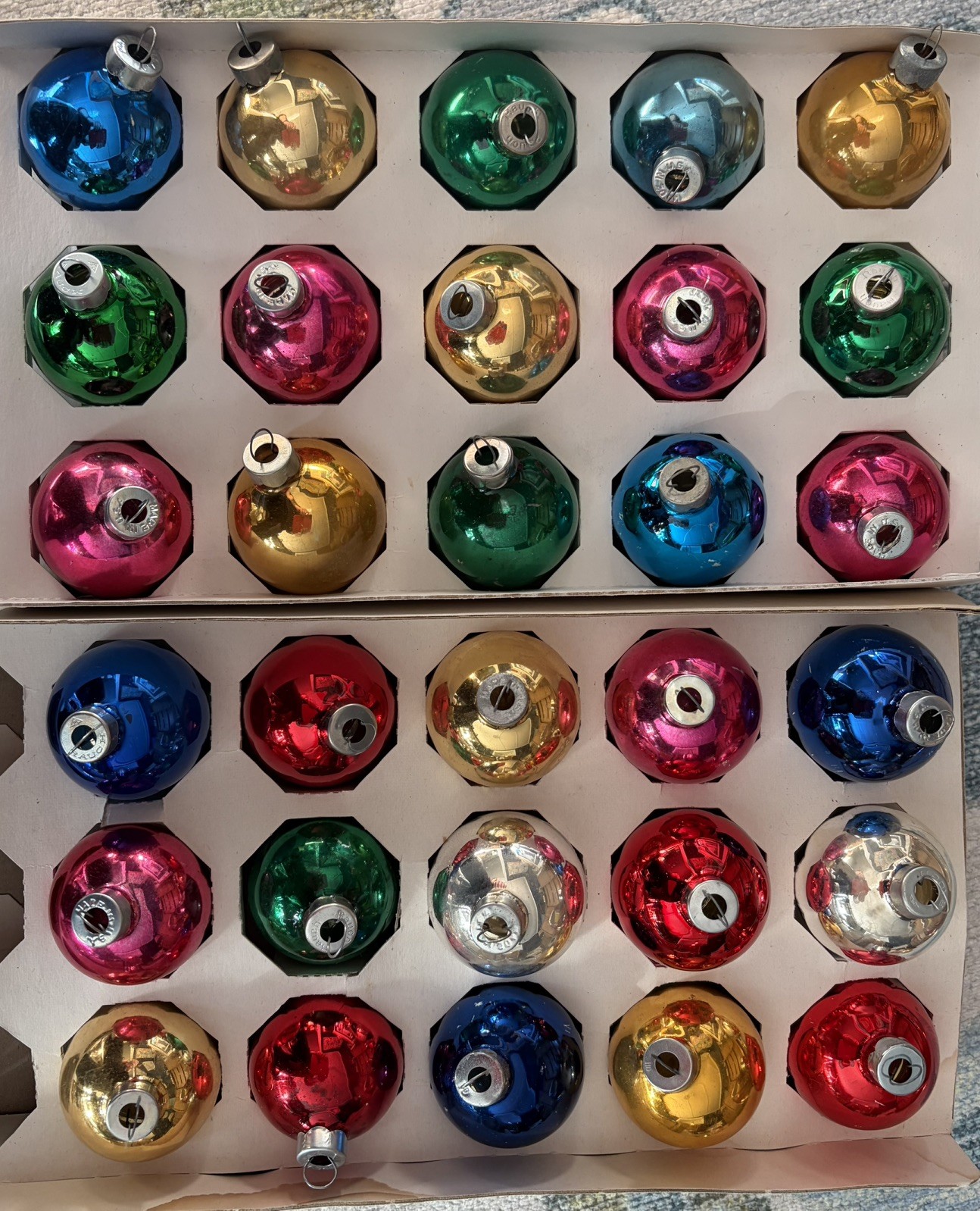 30 Vintage Mercury Glass Ornaments - Shiny Brite & Rauch mixed colors