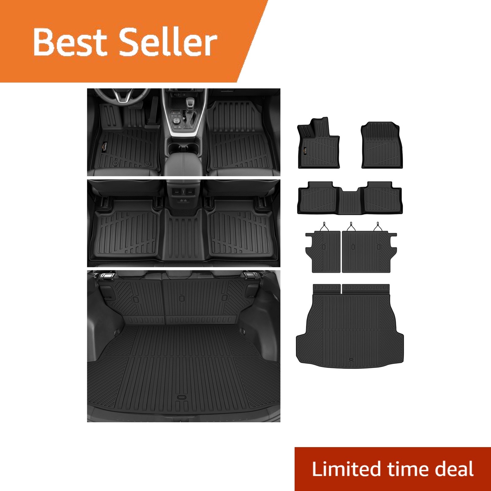 YonMeoo All Weather TPE Floor and Cargo Mat Set for Toyota RAV4 PHEV 2026, Black YonMeoo All Weather TPE Floor and Cargo Mat Set for Toyota RAV4 PHEV 2026, Black