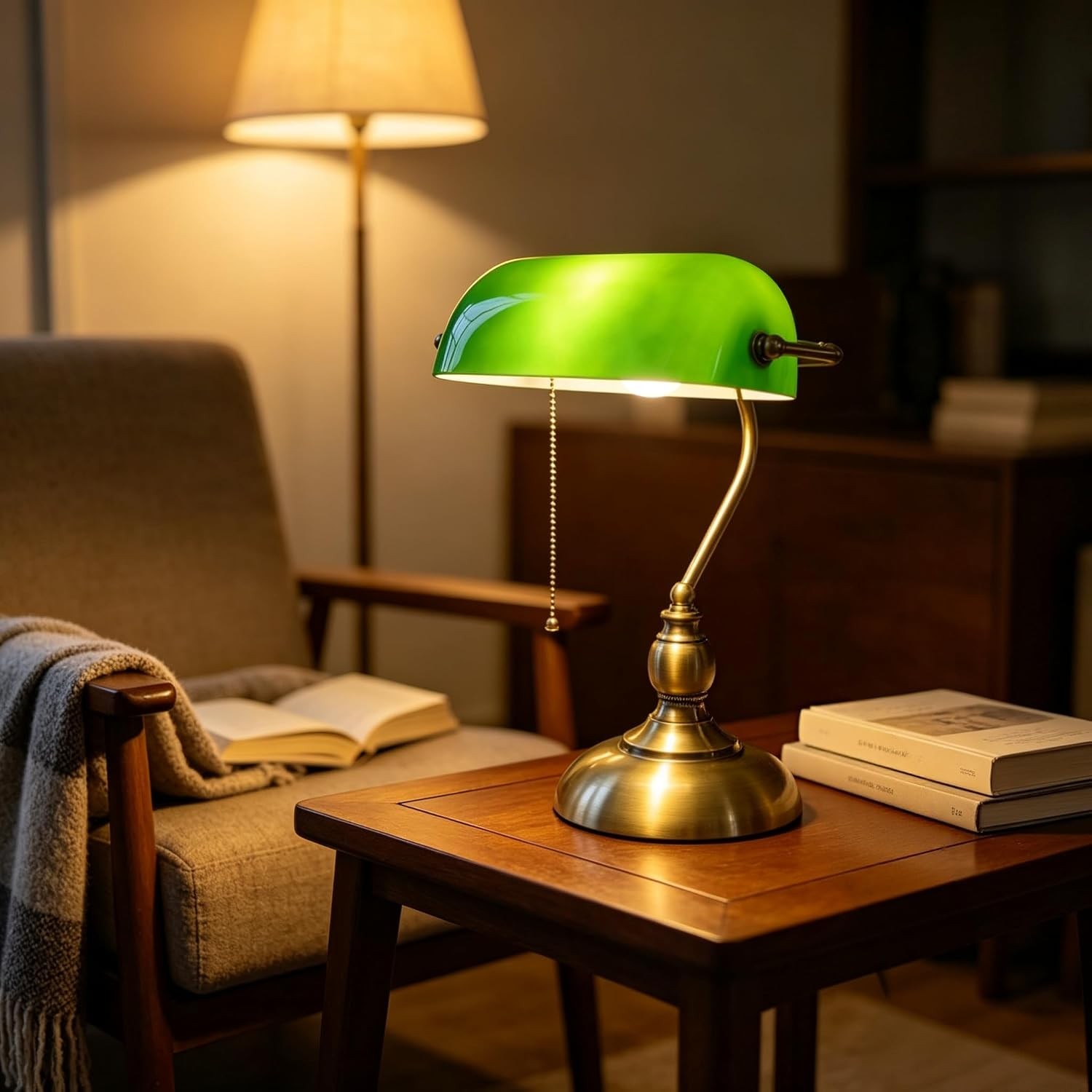 Bankers Desk Lamp, Green Glass Shade, Vintage Desk Lamp with Pull Chain Switch, Bankers Desk Lamp, Green Glass Shade, Vintage Desk Lamp with Pull Chain Switch,