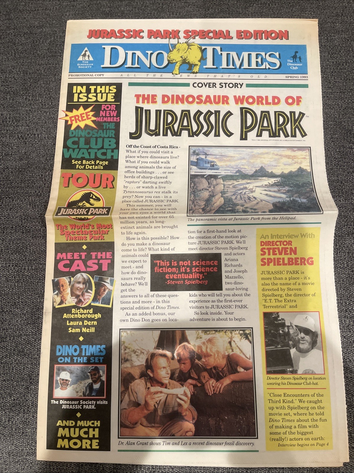 1993 DINO TIMES, JURASSIC PARK SPECIAL EDITION, PROMOTIONAL NEWSPAPER 1993 DINO TIMES, JURASSIC PARK SPECIAL EDITION, PROMOTIONAL NEWSPAPER