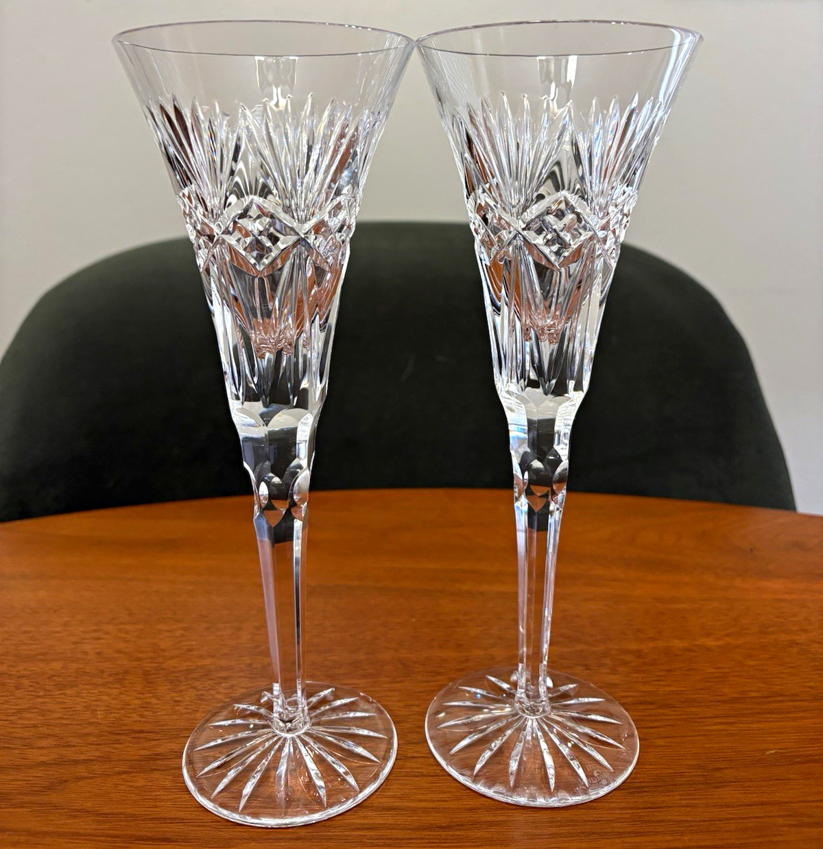Set of 2 Waterford Cut Crystal Champagne Flutes - Vintage Millennium Collection Set of 2 Waterford Cut Crystal Champagne Flutes - Vintage Millennium Collection