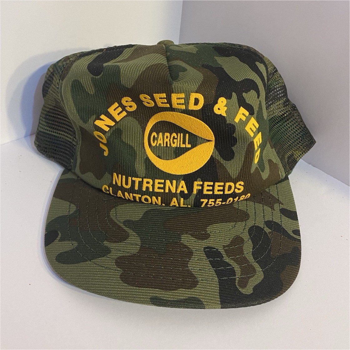 Vintage Cargill Nutrena Feeds Jones Seed & Feed Camouflage Hat SnapBack Cap Vintage Cargill Nutrena Feeds Jones Seed & Feed Camouflage Hat SnapBack Cap