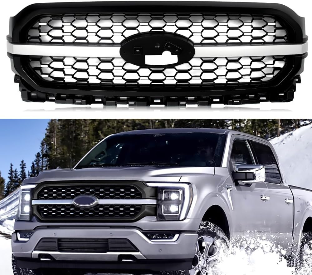 Ingot Silver+Black Frame Front Grill Compatible with Ford F150 Platinum Style 20 Ingot Silver+Black Frame Front Grill Compatible with Ford F150 Platinum Style 20