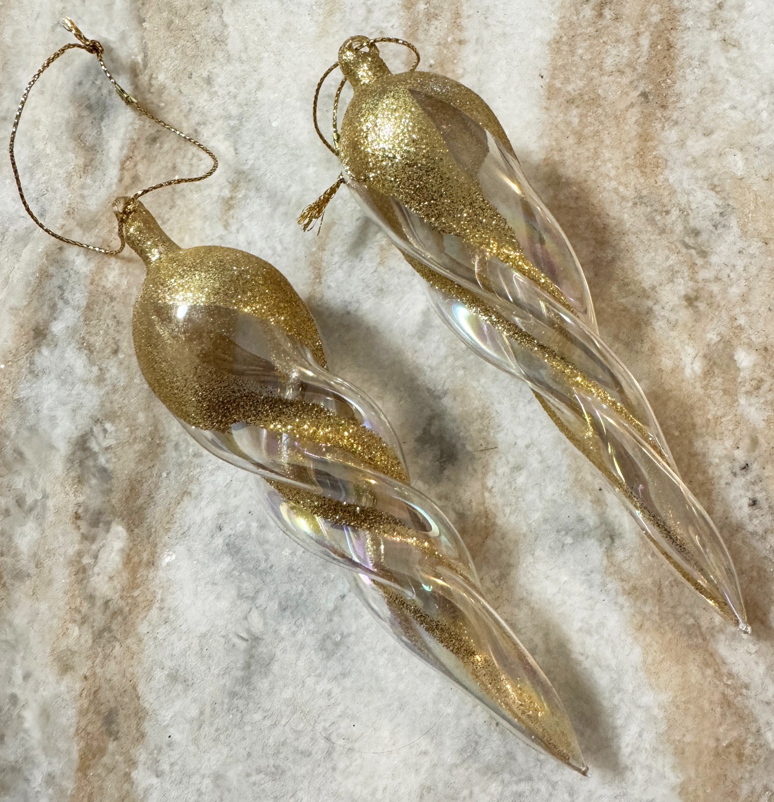 Vtg Pacific Rim Glass Twisted Glitter Icicles Christmas Ornaments 6.25\ Vtg Pacific Rim Glass Twisted Glitter Icicles Christmas Ornaments 6.25\