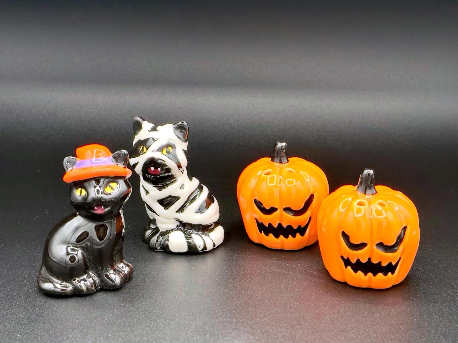 🎃👻 Halloween Salt & Pepper Shakers Ceramic Pumpkin Cat Witch Mummy Set Spooky.