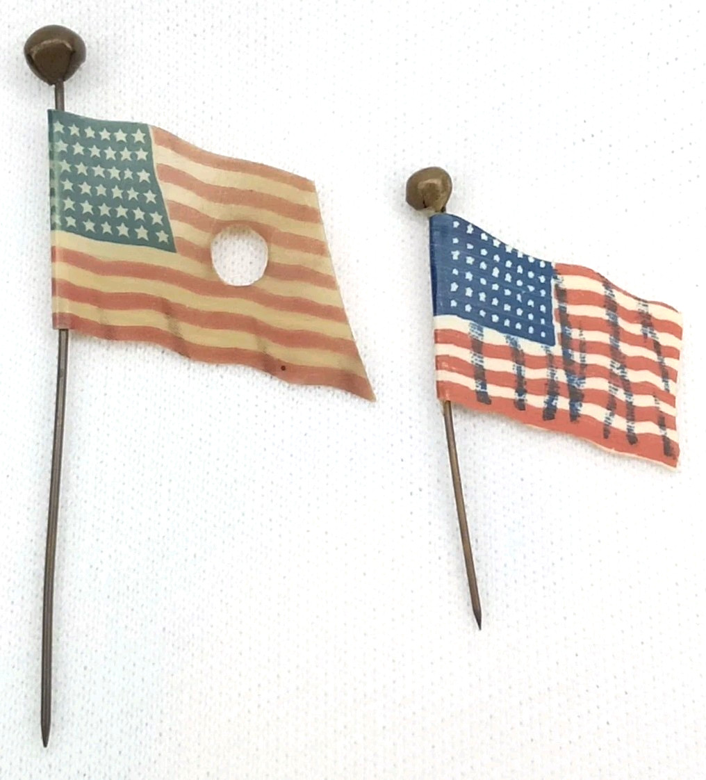 American Flag Patriotic Straight Pin Set Of 2 Star Spangled Banner Antique 1920s