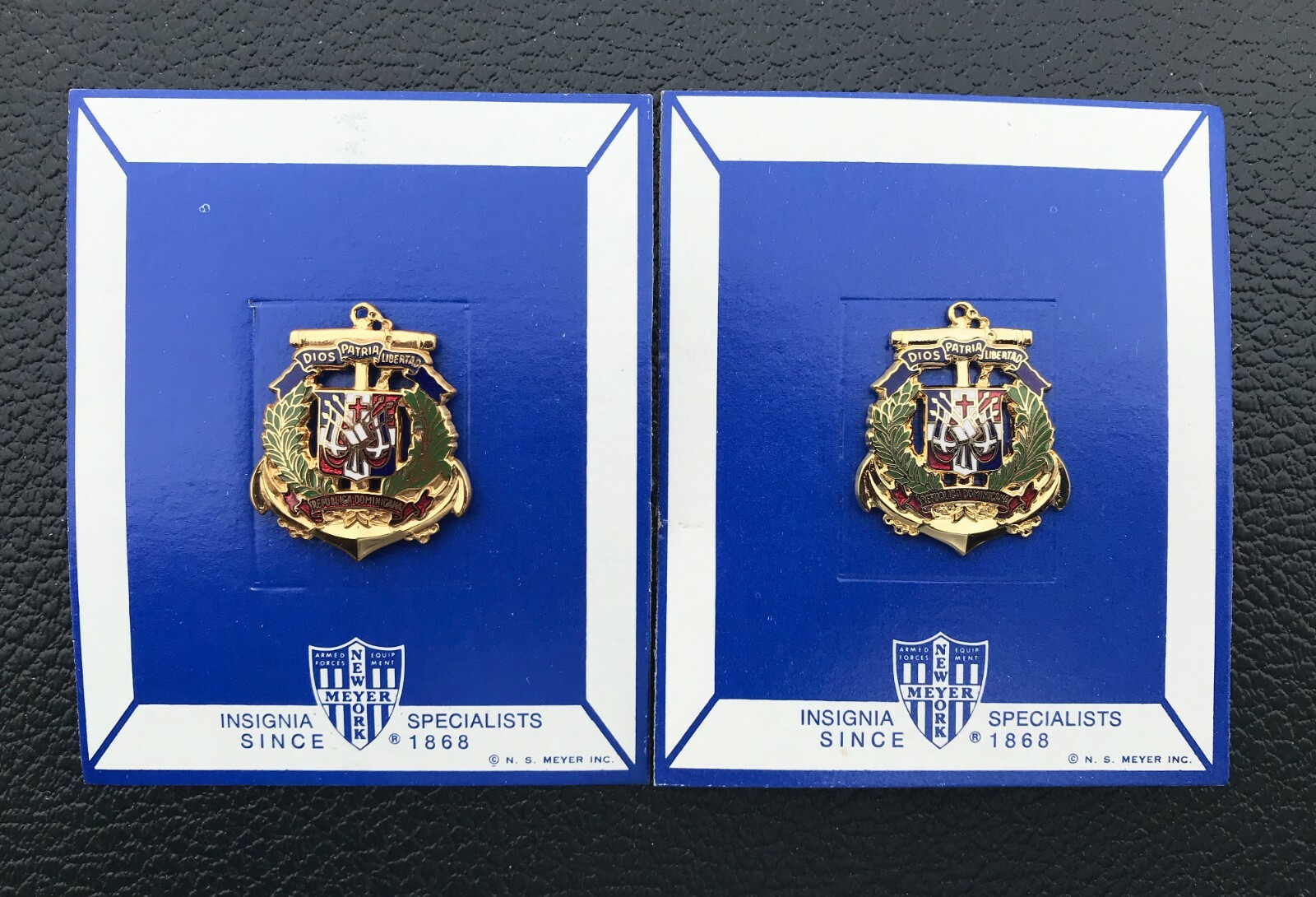 Trujillo Era DOMINICAN REPUBLIC Crest Navy Admiral Lapel Insignia Set (One Pair)
