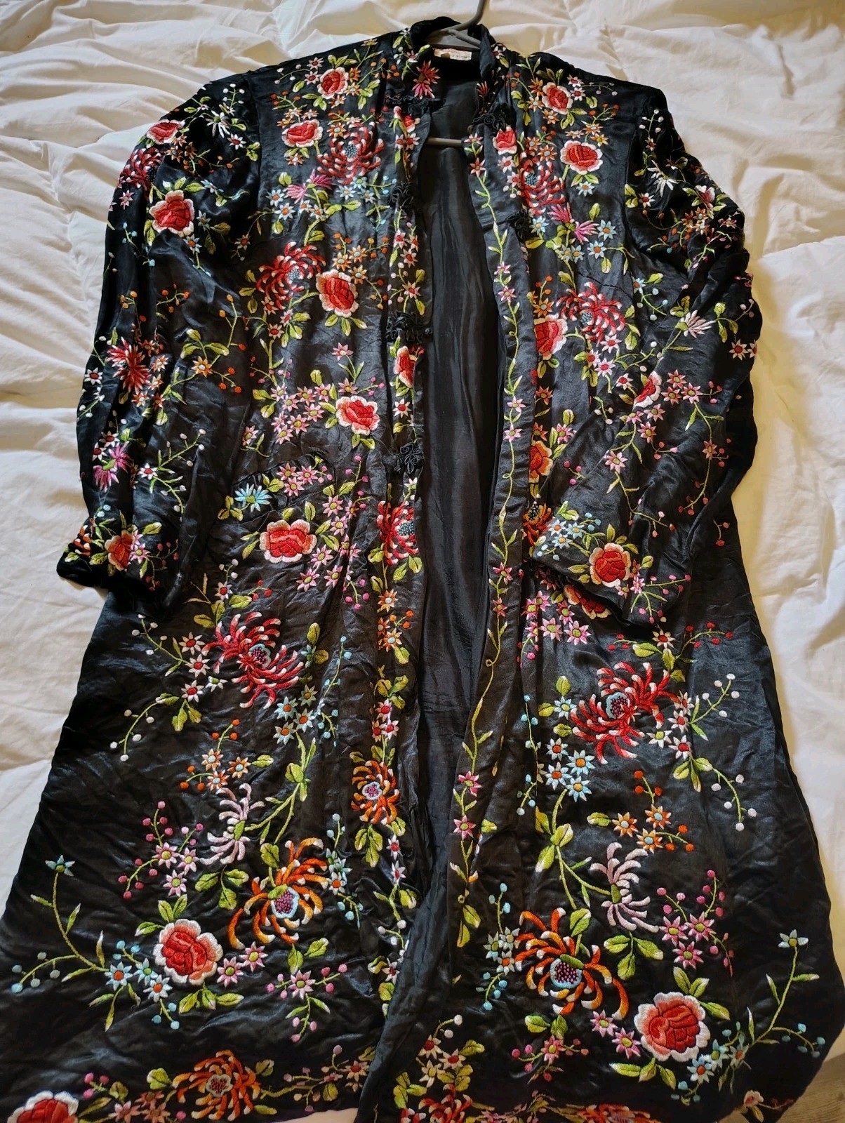 Vintage Plum Blossoms Chinese Black Silk Embroidered Floral Bird Coat 34 Vintage Plum Blossoms Chinese Black Silk Embroidered Floral Bird Coat 34