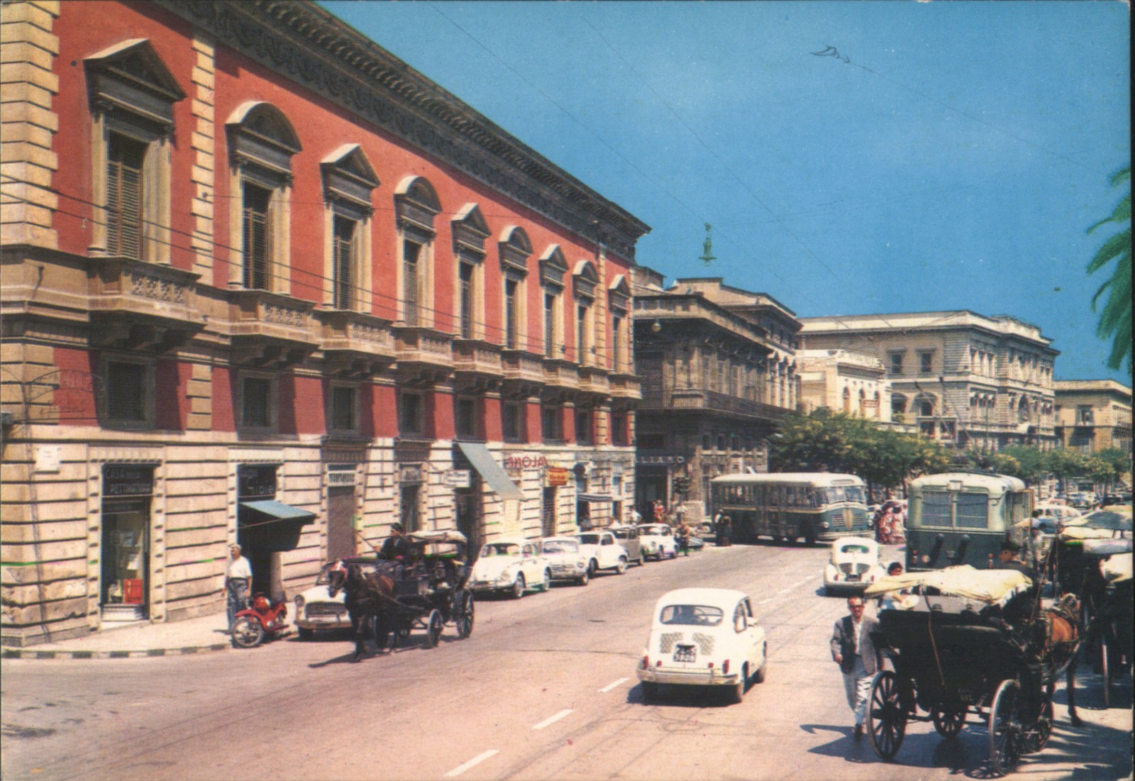 Palermo, Italy Piazza G. Verdi-Busy Street Scene Original Vintage Postcard