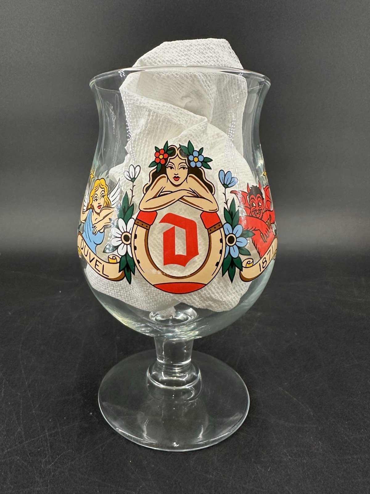 Duvel Belgium Beer Glass Artist Morrison Schiffmacher Angel Devil Tattoo Bar
