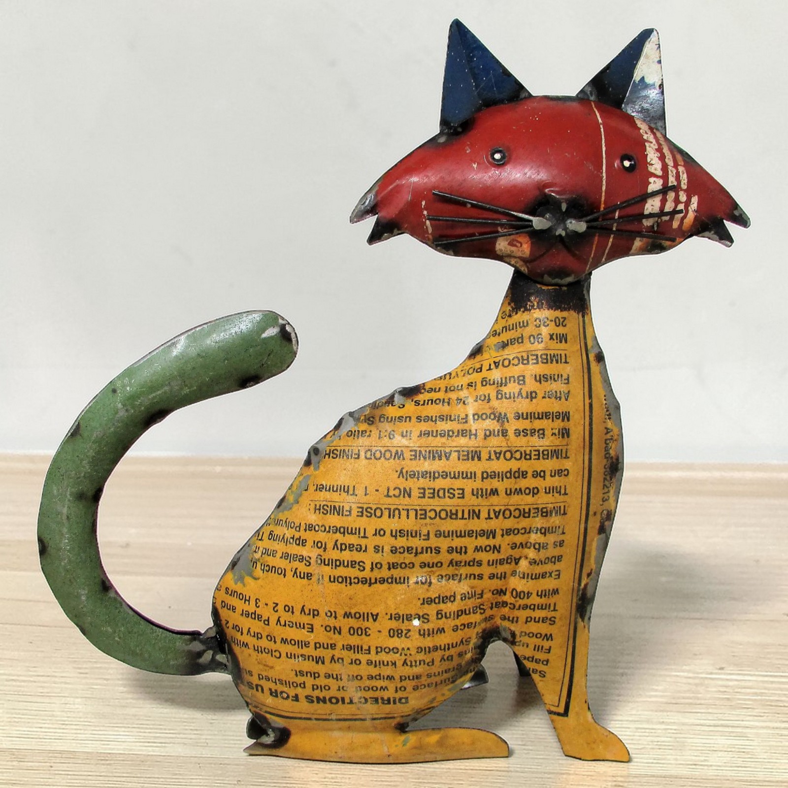 Recycled Scrap Metal Kitty Cat Statue Rustic Home Garden Decor 12.5