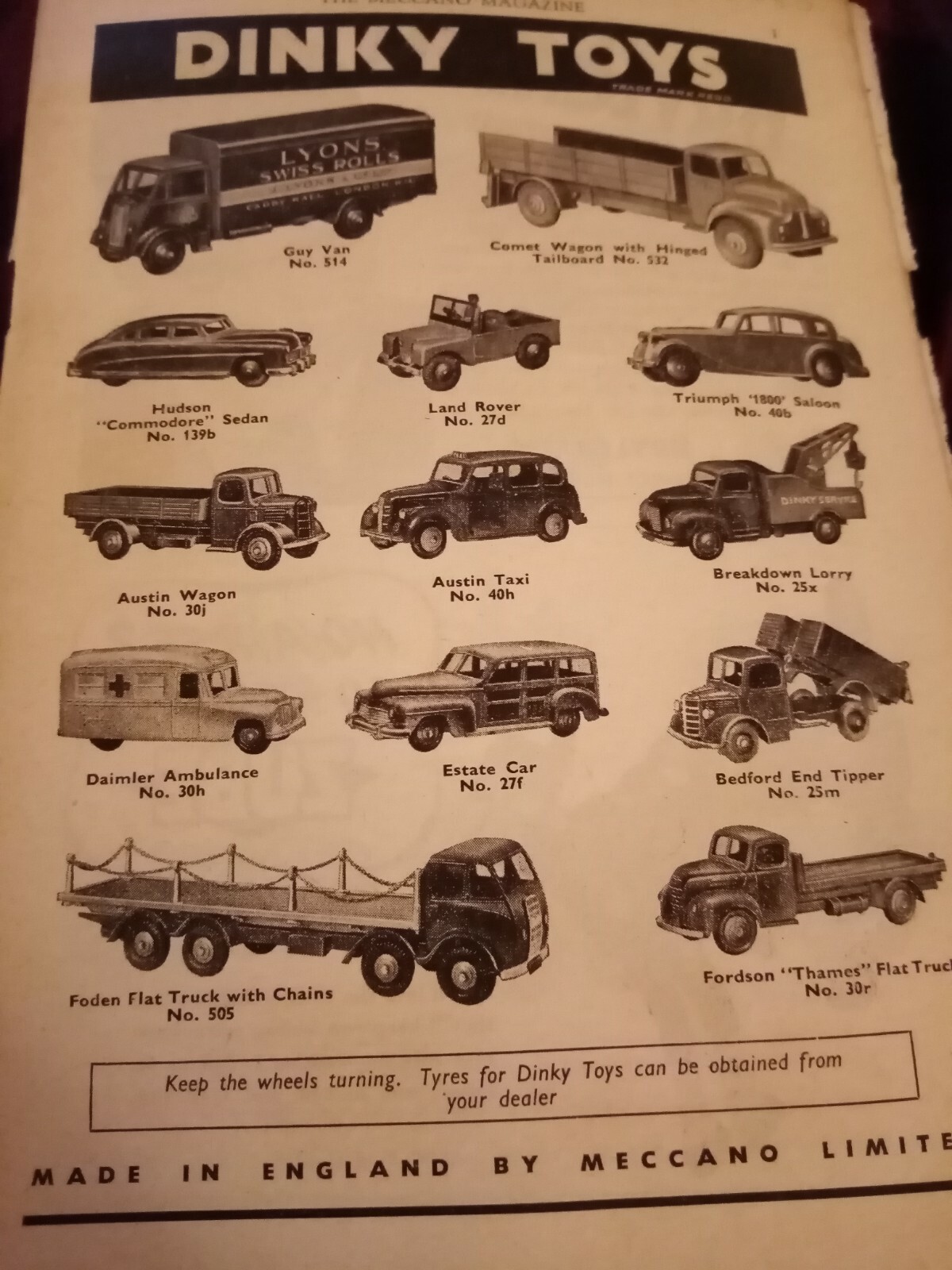 61-9 Ephemera 1950s dinky toys advert guy van Daimler Hudson 