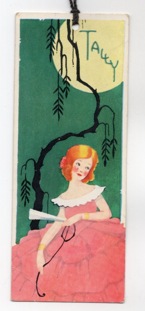 c1920s - Red Haired Woman in Large Dress Southern Moonlight Tally Card - XL5K