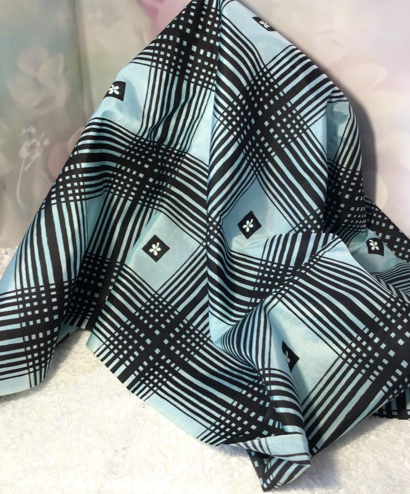 Vintage Designer ORGANDY Semi Sheer Fabric 9+ Yds Turquoise & Black BEAUTIFUL 🩵 Vintage Designer ORGANDY Semi Sheer Fabric 9+ Yds Turquoise & Black BEAUTIFUL 🩵