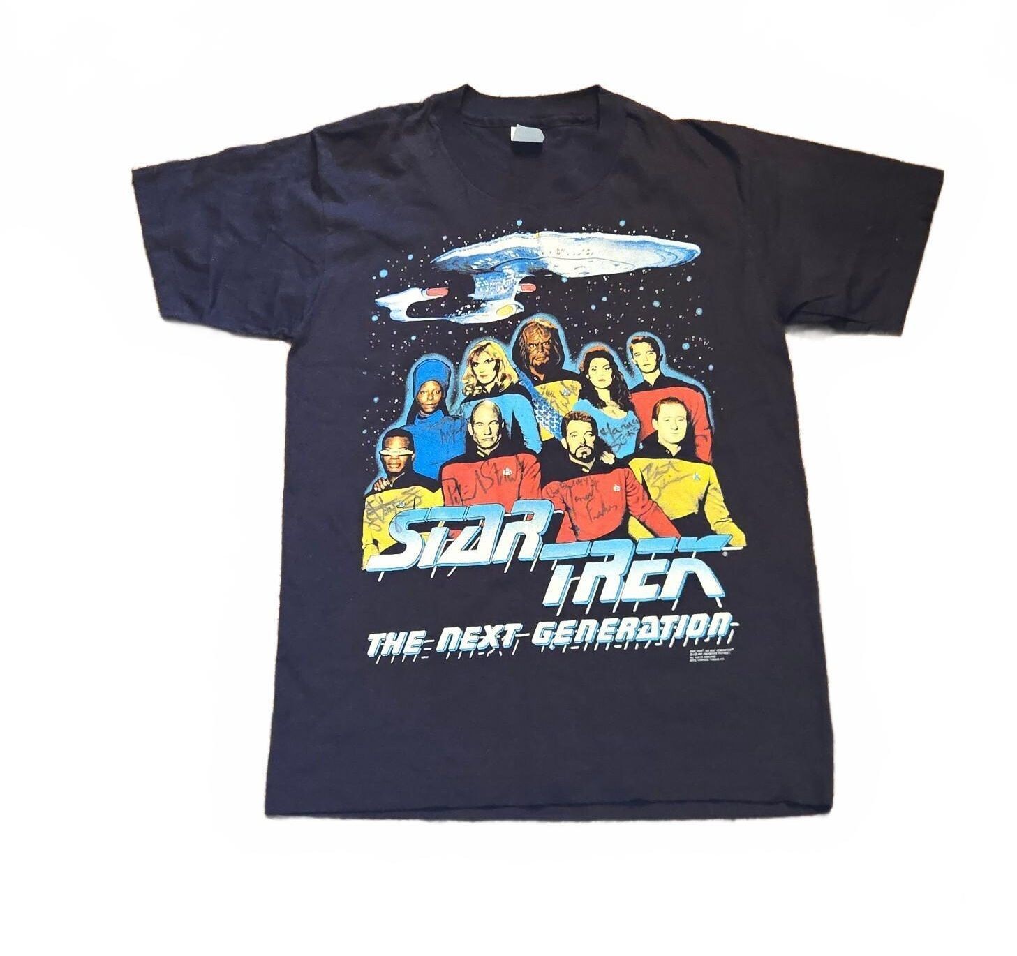 Vtg 1991 STAR TREK Next Generation Autographed T-shirt size Large Black READ Vtg 1991 STAR TREK Next Generation Autographed T-shirt size Large Black READ