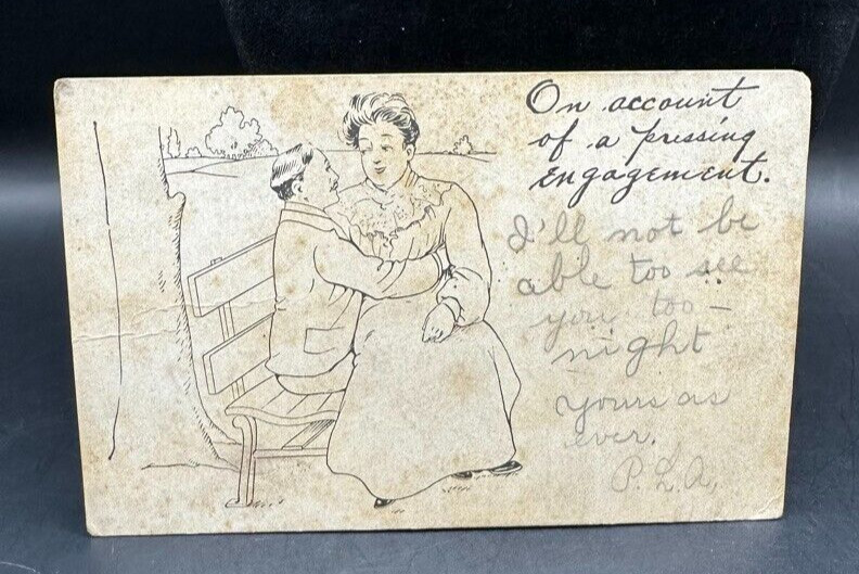 Postcard On Account of a Pressing Engagement Vintage Private Mailing Unposted