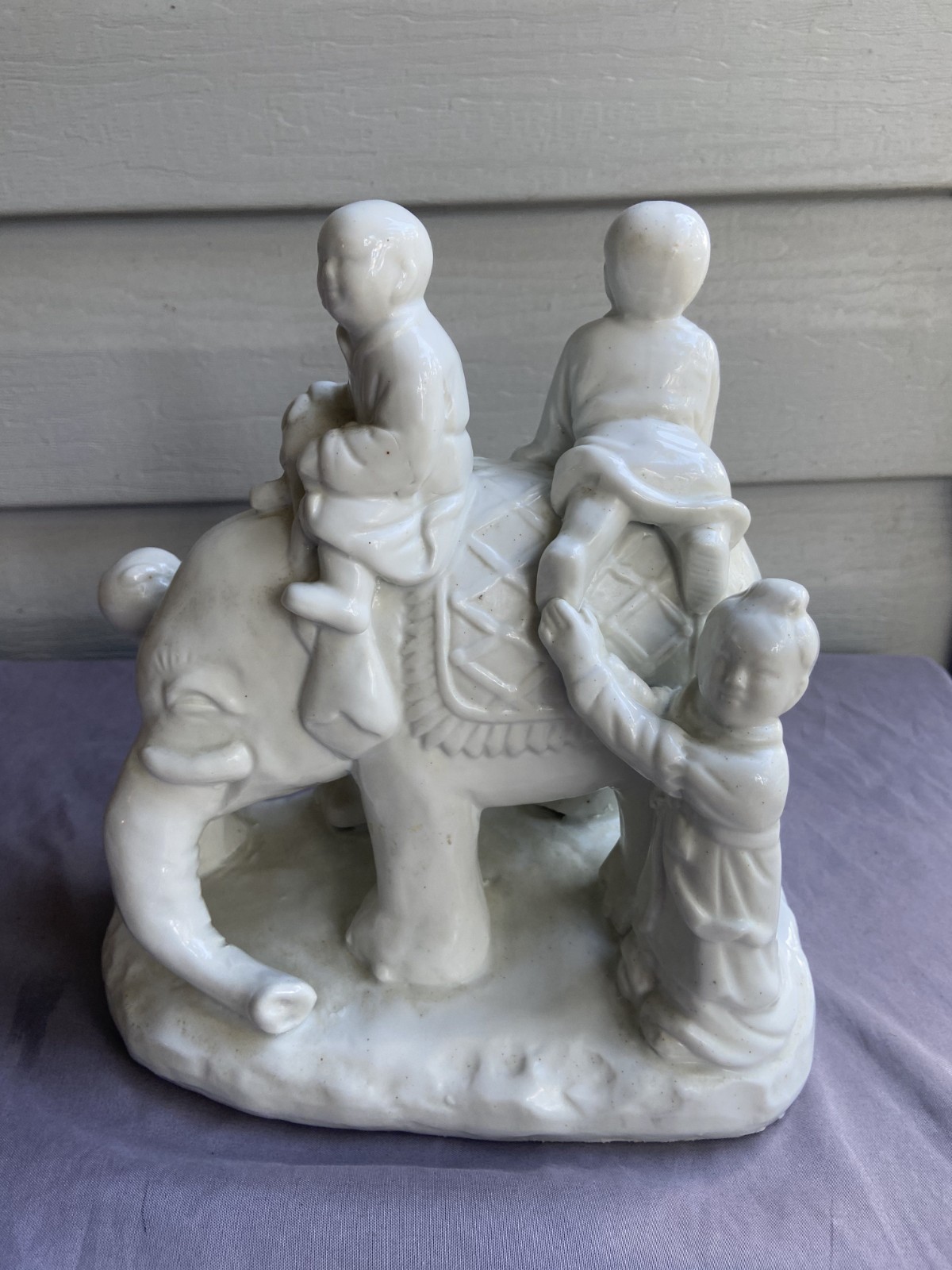Vintage Blanc de Chine Porcelain Children Riding Elephant Figurine Vintage Blanc de Chine Porcelain Children Riding Elephant Figurine