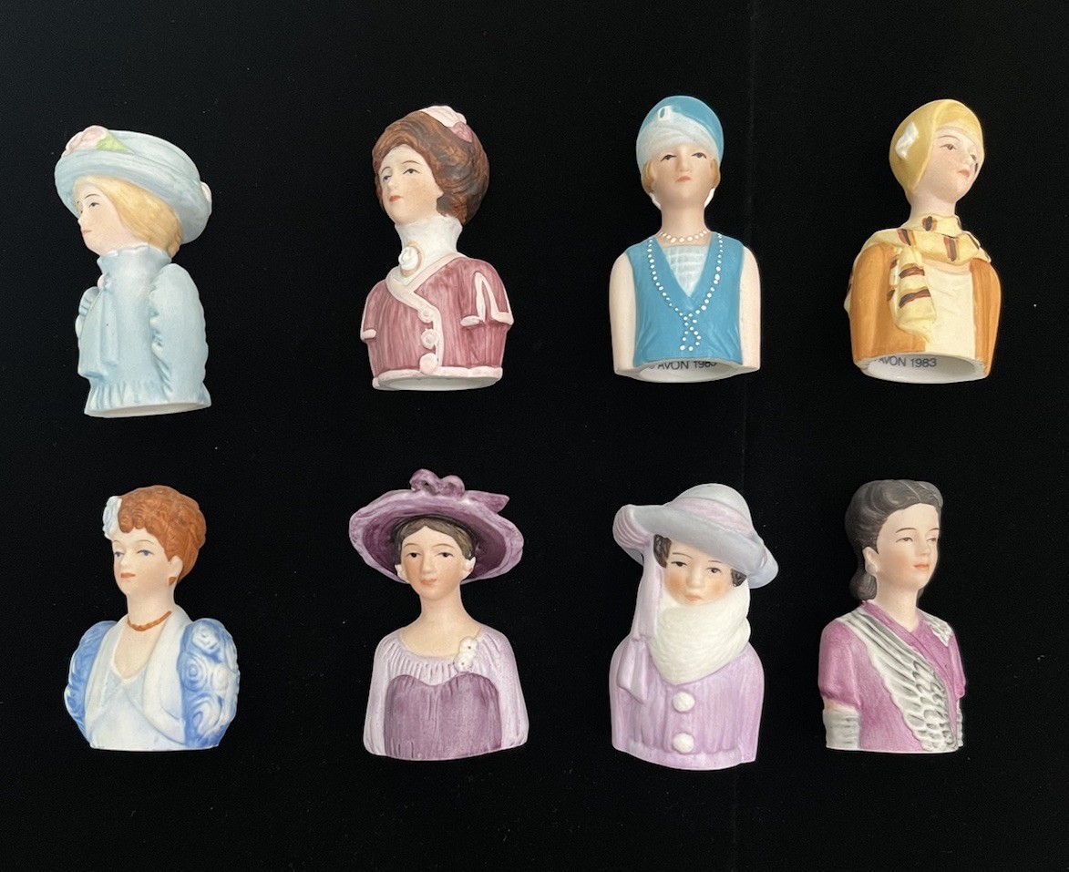 Vtg 1982-1984 Avon Thimbles Ladies of American Fashion Lot of 8 - Excellent Cond Vtg 1982-1984 Avon Thimbles Ladies of American Fashion Lot of 8 - Excellent Cond