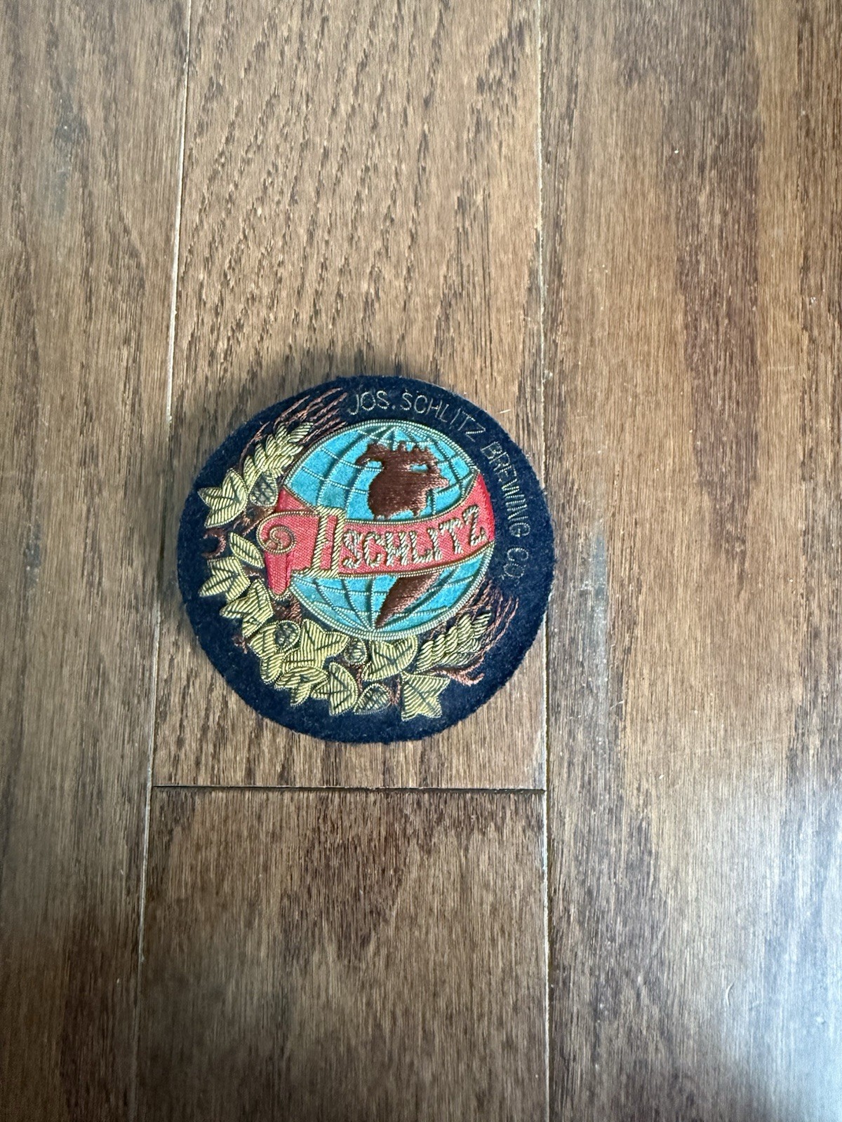 Vintage Schlitz Beer Embroidered Patch Jos. Schlitz Brewing Co Globe Snap Back