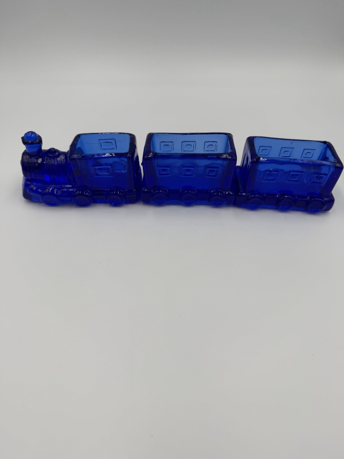 Vint. Cobalt Blue Glass Train 3 pcs Toothpick Sugar Pack Succulents Planter 10 Vint. Cobalt Blue Glass Train 3 pcs Toothpick Sugar Pack Succulents Planter 10