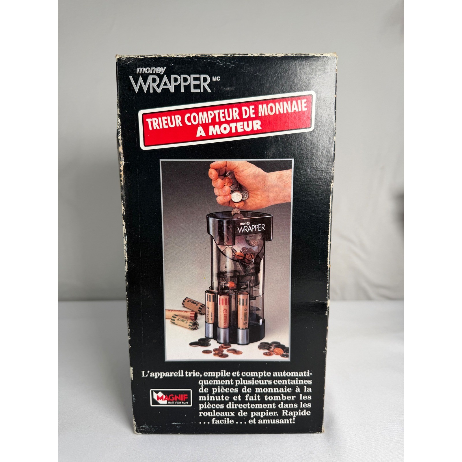 VINTAGE Mag-Nif Money Wrapper Motorized Coin Bank Unisex OS Black GOOD