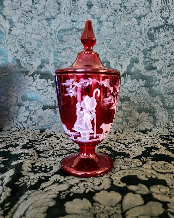 Heisey Art Glass Candy Dish w-Lid Hand painted by D.Robinson # 57/500 Pedestal+