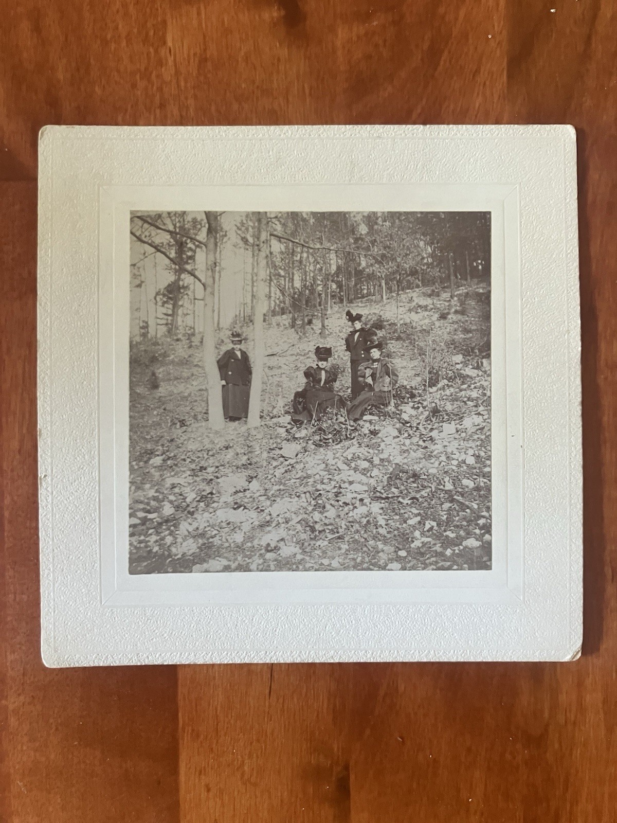 Group Of Women In The Woods Outdoors Fashion Antique Photo On Board 5 x 5