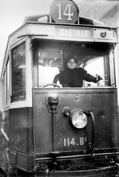 WWI Woman driving a Parisian tram OLD PHOTO