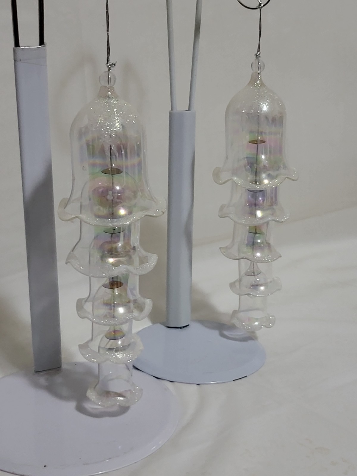 VTG RARE pair Silvestri 5-Tiered Nesting Glass Bells CRYSTAL Christmas Ornament VTG RARE pair Silvestri 5-Tiered Nesting Glass Bells CRYSTAL Christmas Ornament