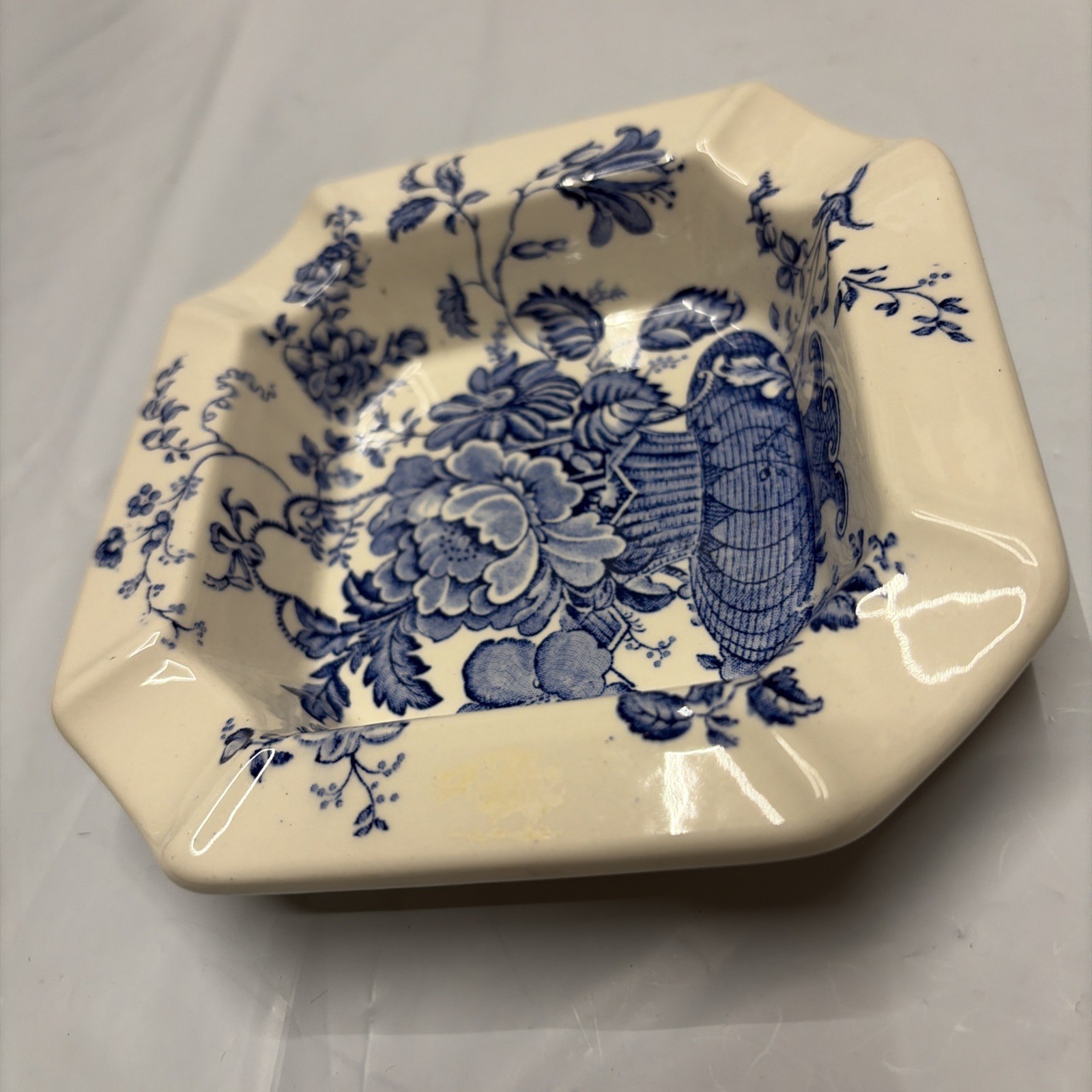 VTG Royal Crownford Blue Ashtray Ironstone England Floral Incense Trinket Dish VTG Royal Crownford Blue Ashtray Ironstone England Floral Incense Trinket Dish